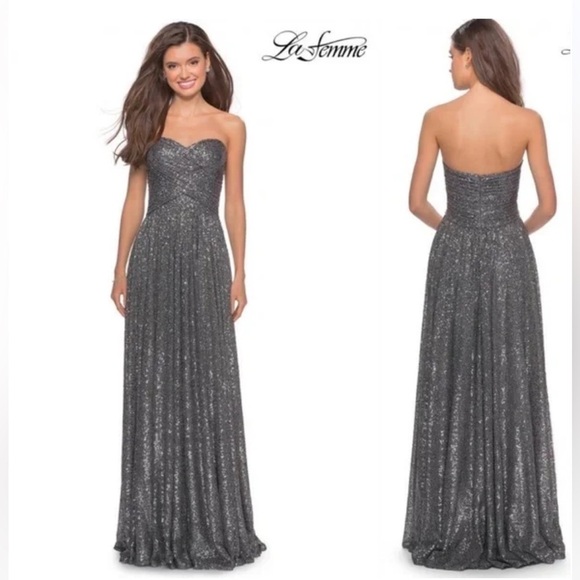 La Femme - Gunmetal Sequin Prom Dress - Picture 1 of 6